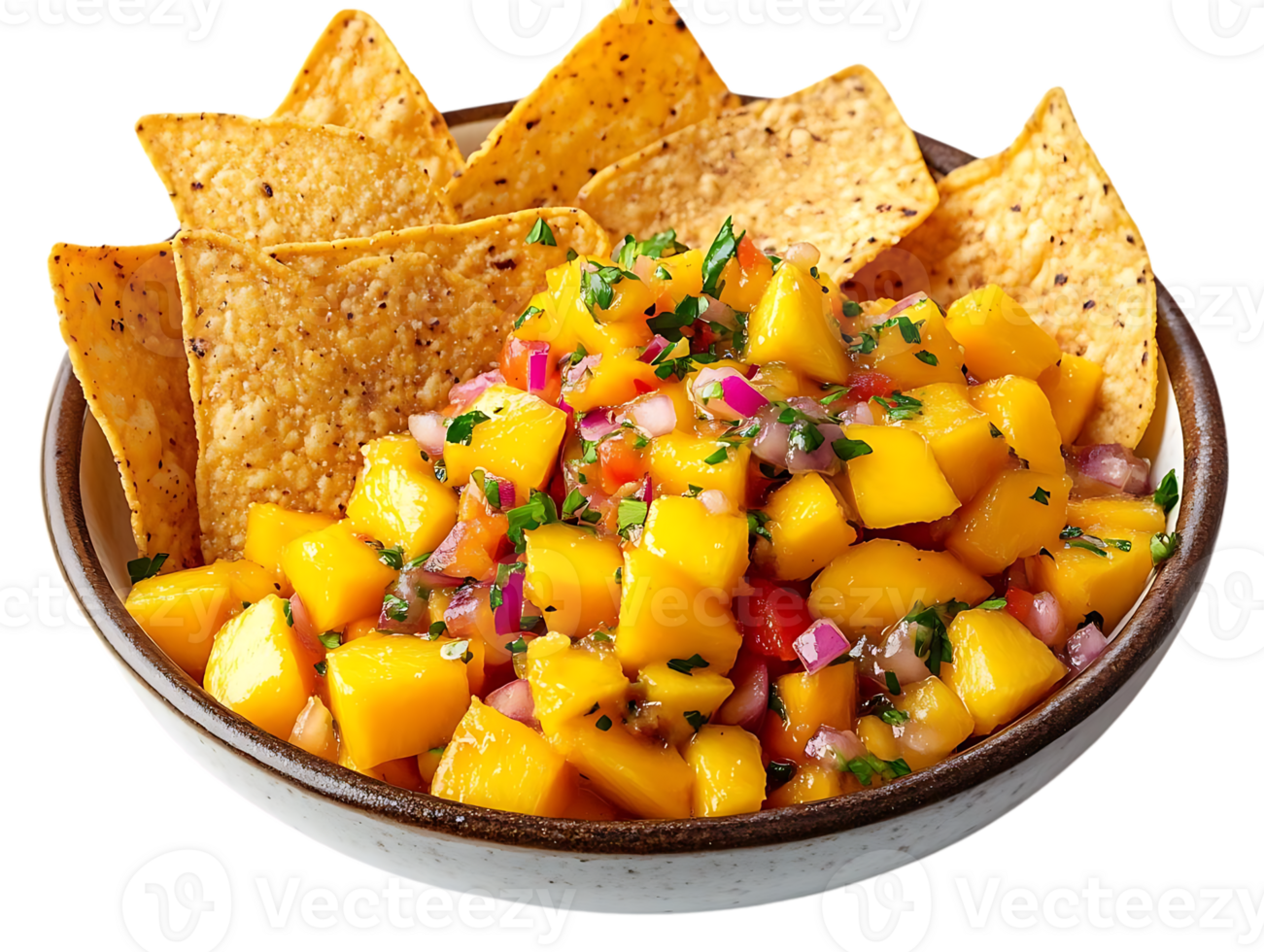 Fresh Mango Salsa with Tortilla Chips, a Perfect Summer Appetizer with a Transparent Background png