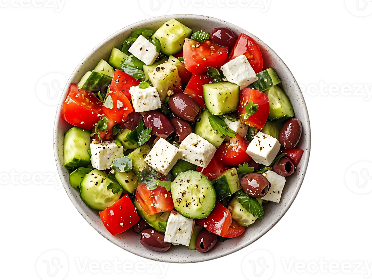 Fresh Cucumber, Tomato, Feta, and Olive Salad with Transparent Background png