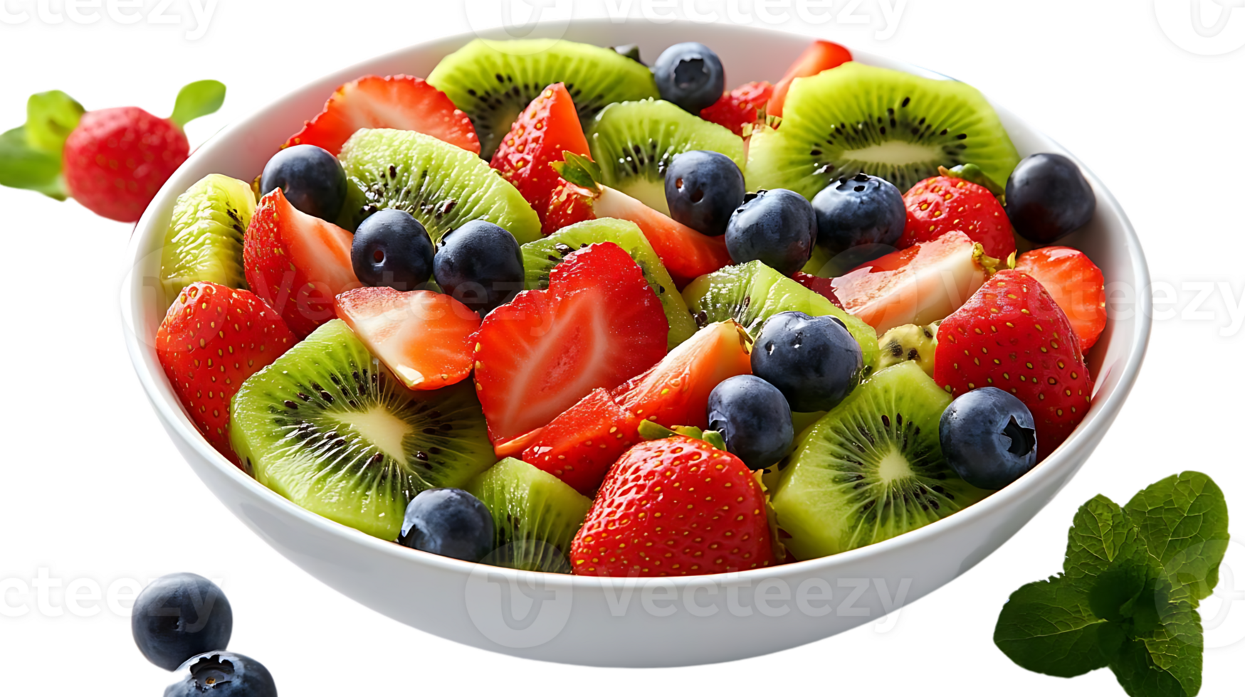 Fresh Fruit Salad with Kiwi, Strawberries, and Blueberries, Transparent Background, Delicious and Healthy png