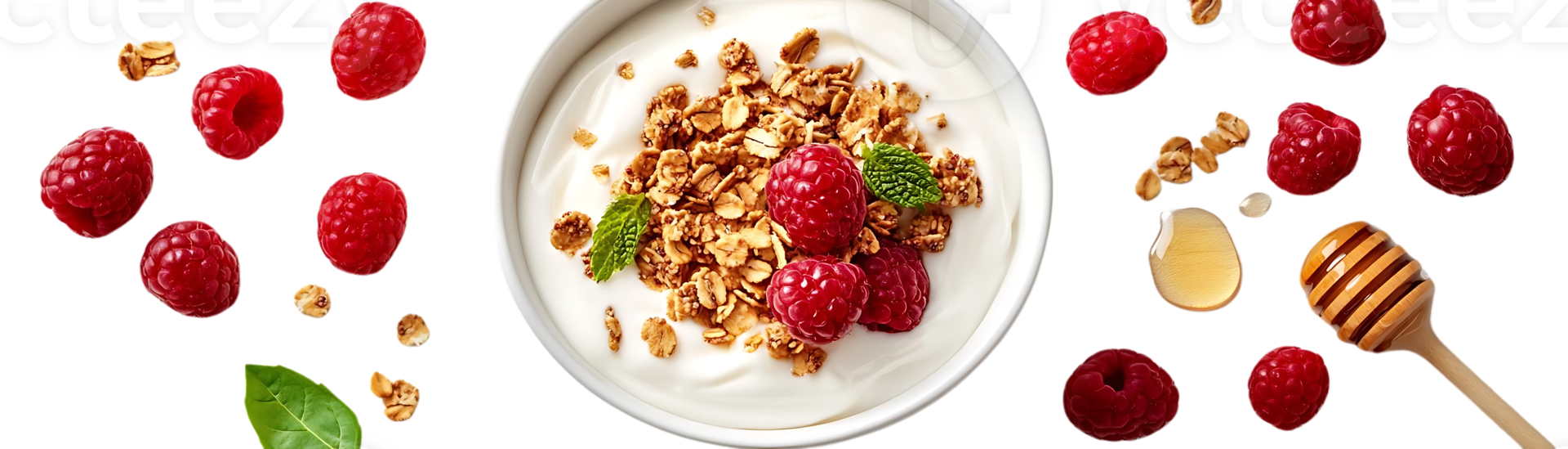 Yogurt with Granola, Raspberries and Honey, a Delicious and Healthy Breakfast Option with a Transparent Background png