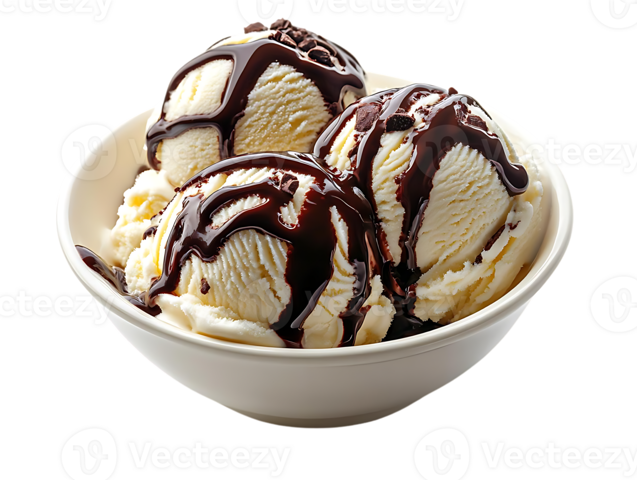 Vanilla Ice Cream Drizzled with Chocolate Syrup on a Transparent Background png