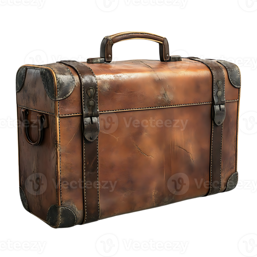 Vintage Leather Suitcase with a Transparent Background, Ideal for Design Projects png