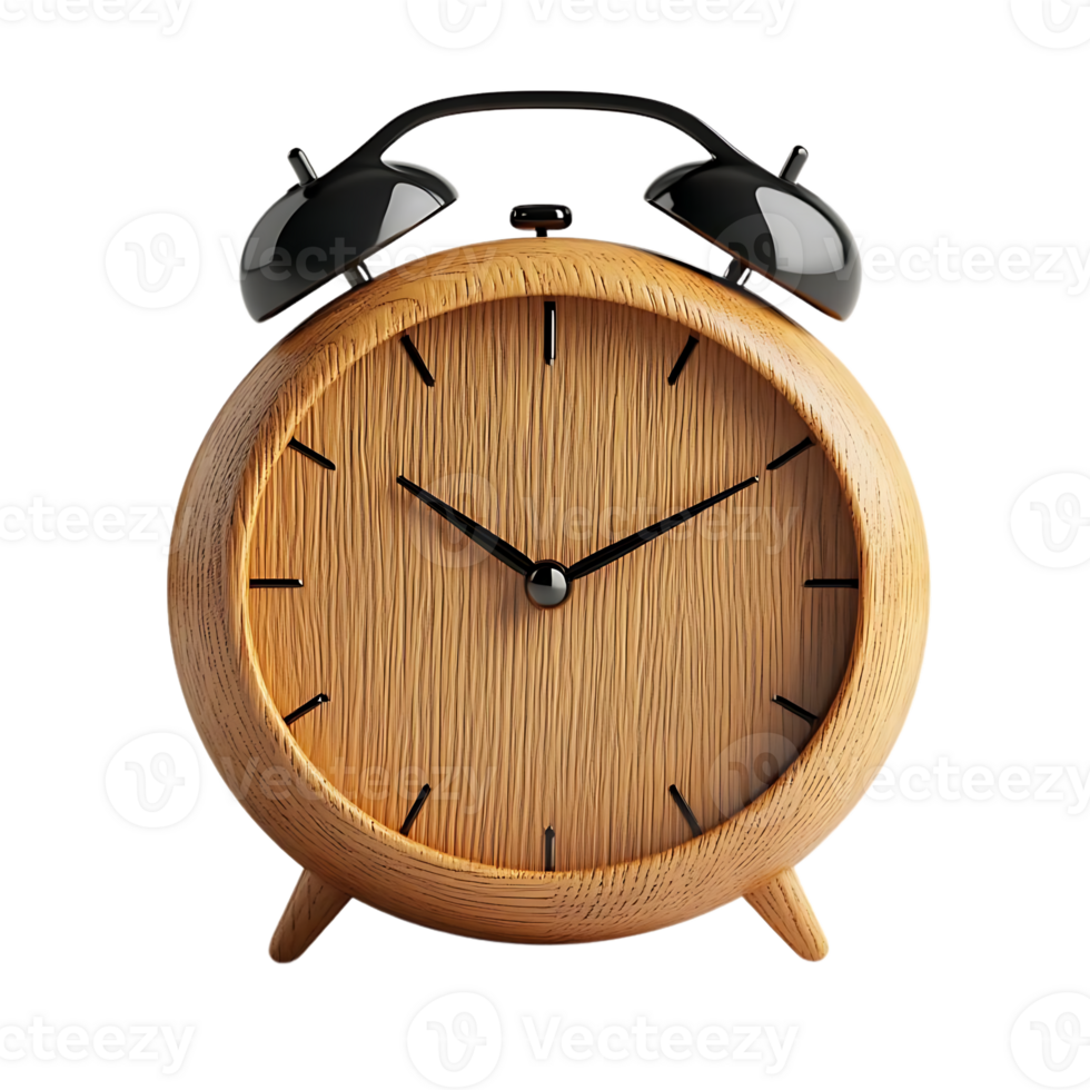 Wooden Alarm Clock with Black Bells on Transparent Background png