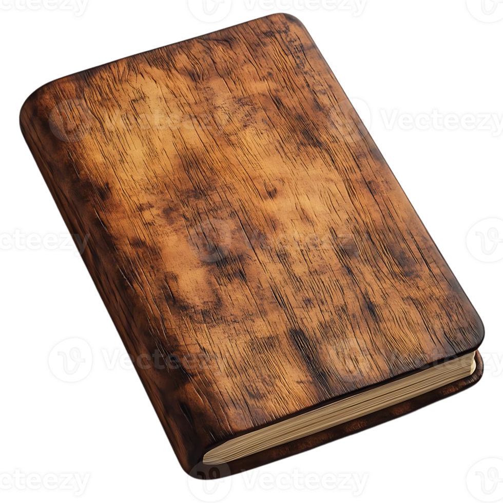 Wooden Book Cover with a Transparent Background, Rustic and Elegant Design, Perfect for Branding and Mockups png