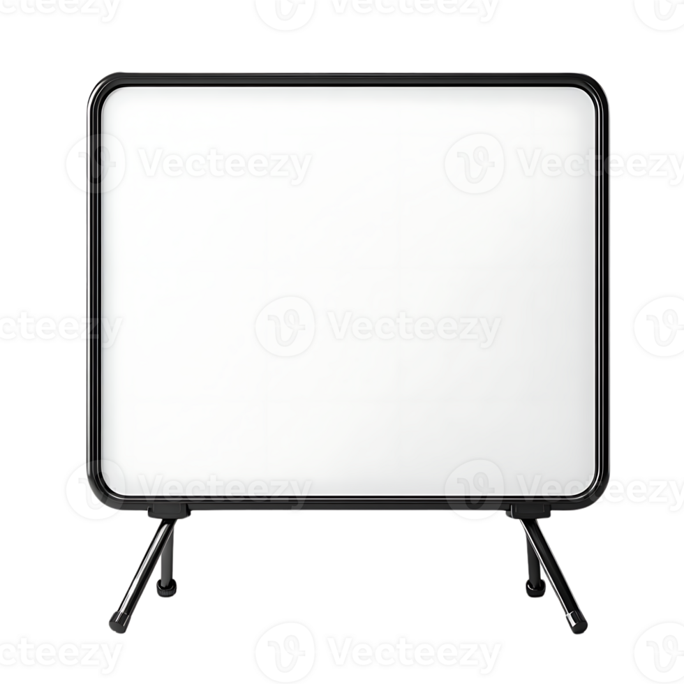 Whiteboard with Black Frame and Stand, Transparent Background for Creative Visuals, Presentations, and Ideas png