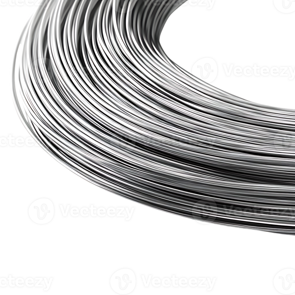 Shiny Silver Wire Coiled on Black Background, Perfect for Industrial and Artistic Applications png