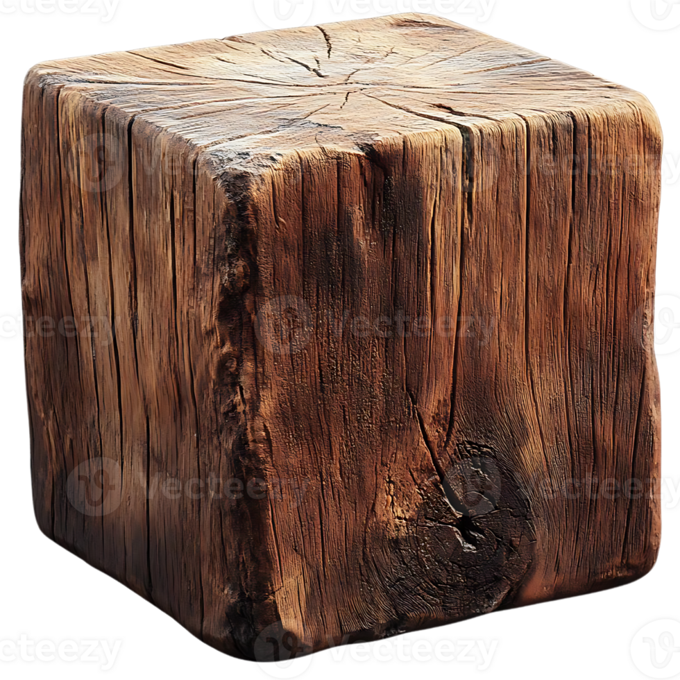 Rustic Wooden Cube with Transparent Background, Perfect for Interior Design and Decoration png