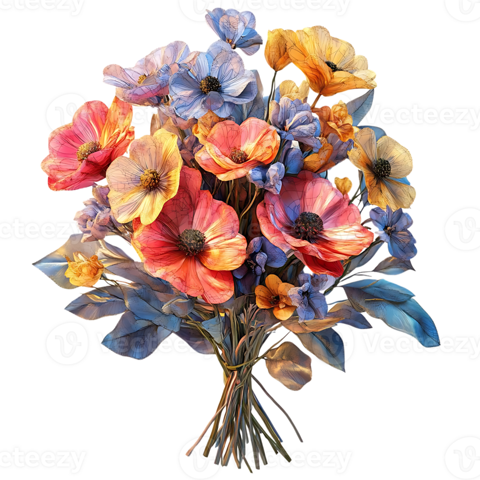A Bouquet of Flowers with a Transparent Background, Featuring Vibrant Colors and Delicate Details png