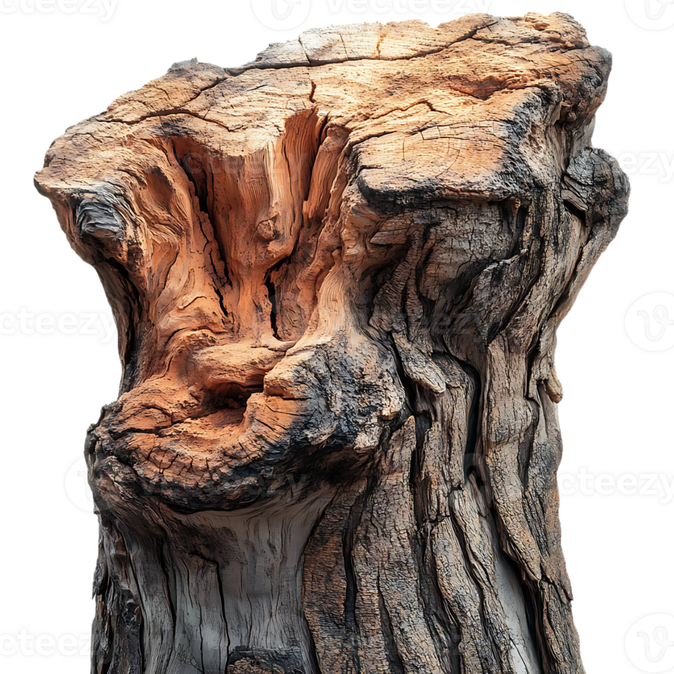 The Weathered Trunk Stands Tall, A testament to time's relentless hand, with a transparent background. png