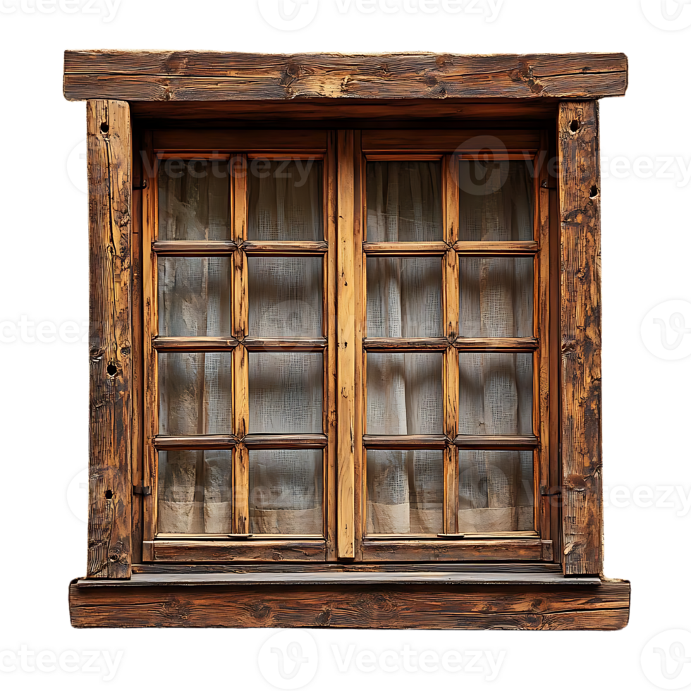 Rustic Wooden Window with Transparent Background, a View from the Past with Natural Wood Grain and  Panes png