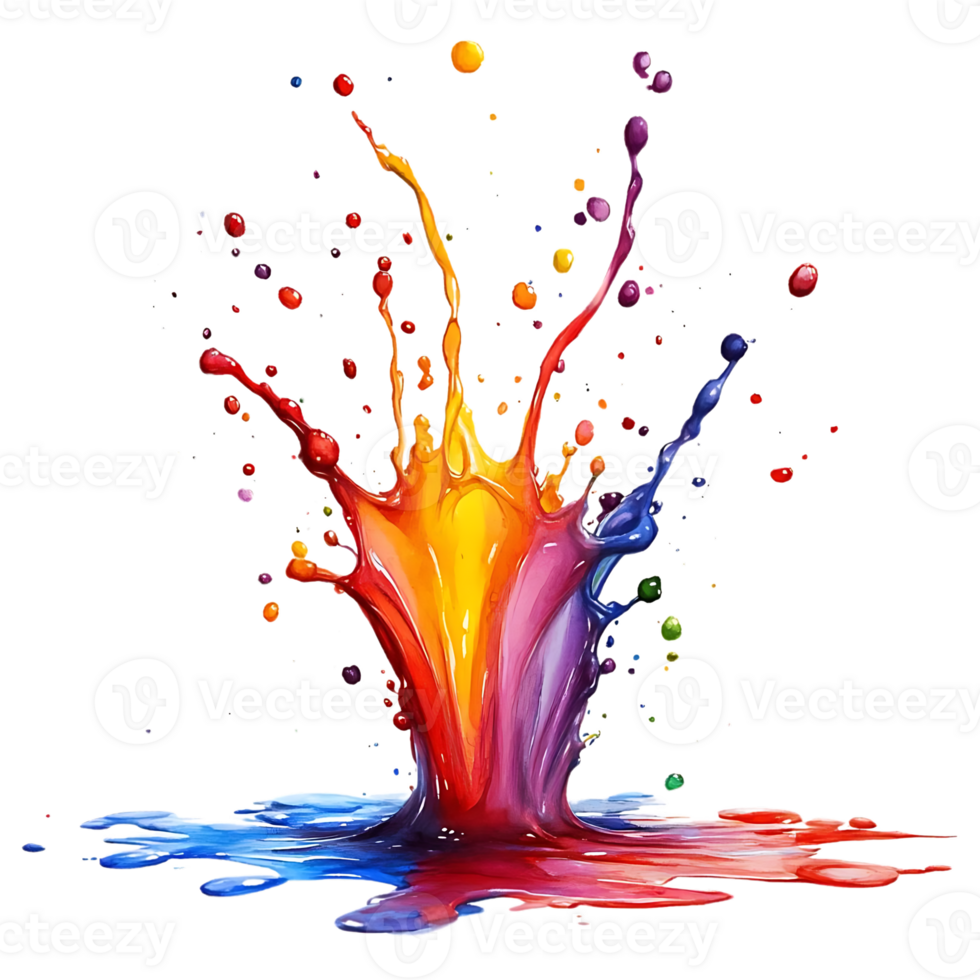 Colorful Paint Splashing on Transparent Background, Vibrant Colors Exploding and Mixing, Creating a Dynamic and Artistic Image png