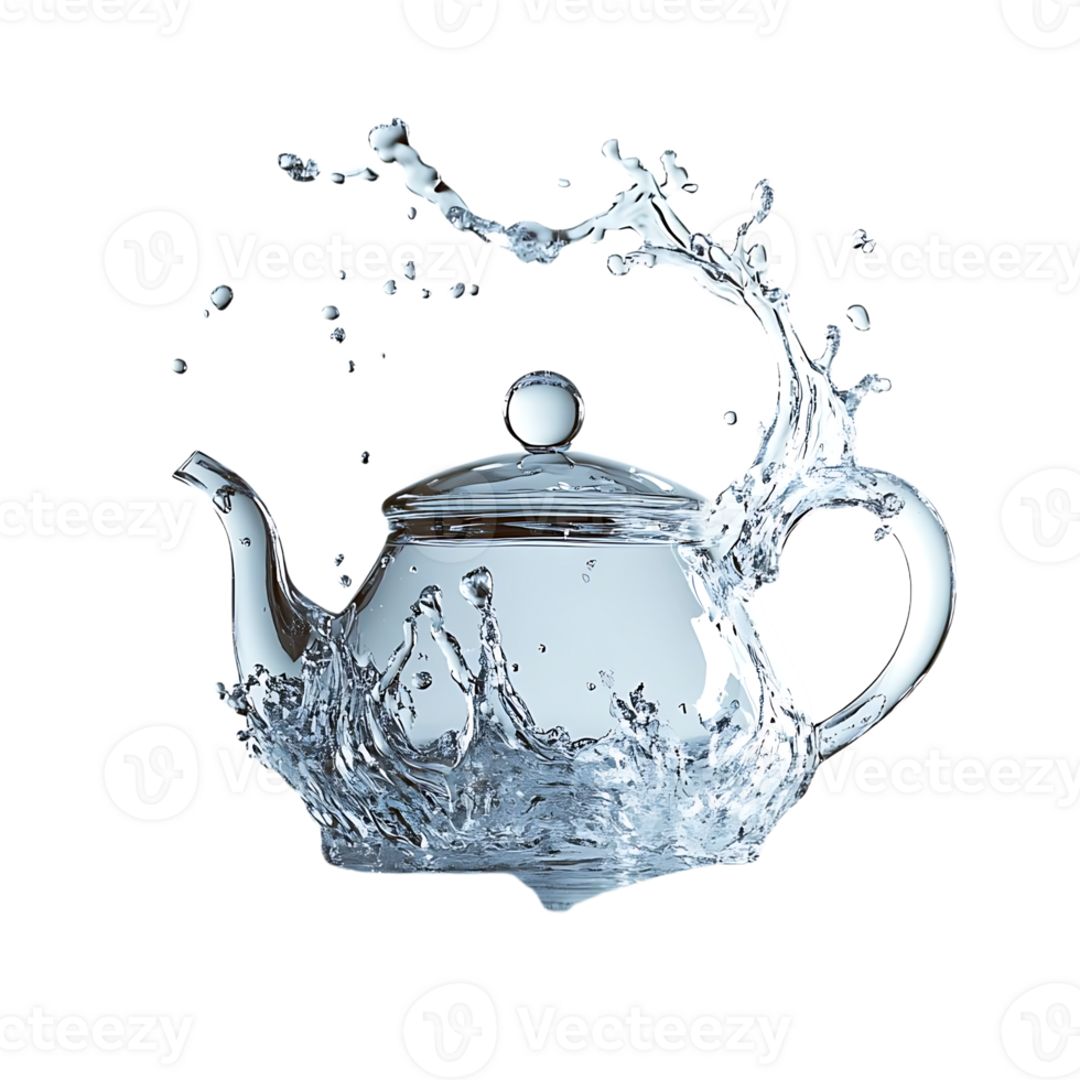Water Splashes From Glass Teapot in Transparent Background png