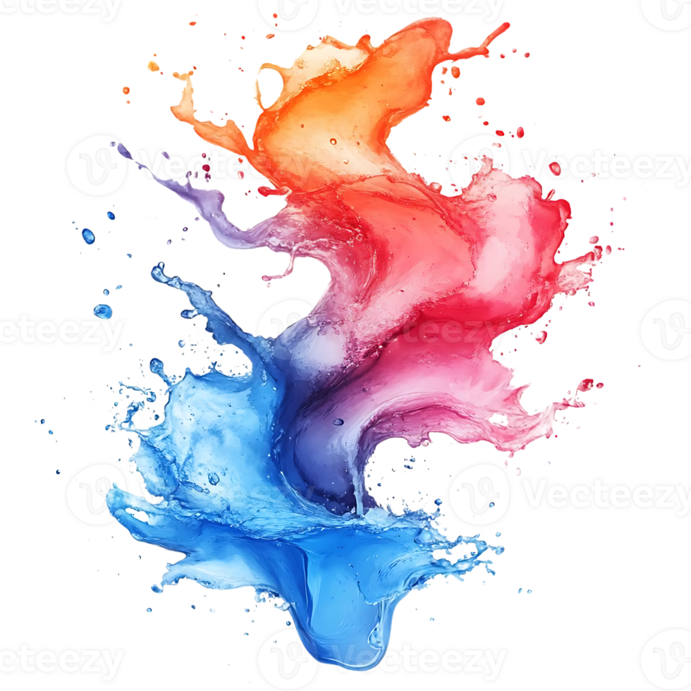 Colorful Liquid Splash with Transparent Background, Vibrant Paint Explosion, Abstract Art Design, Dynamic Fluid Motion png