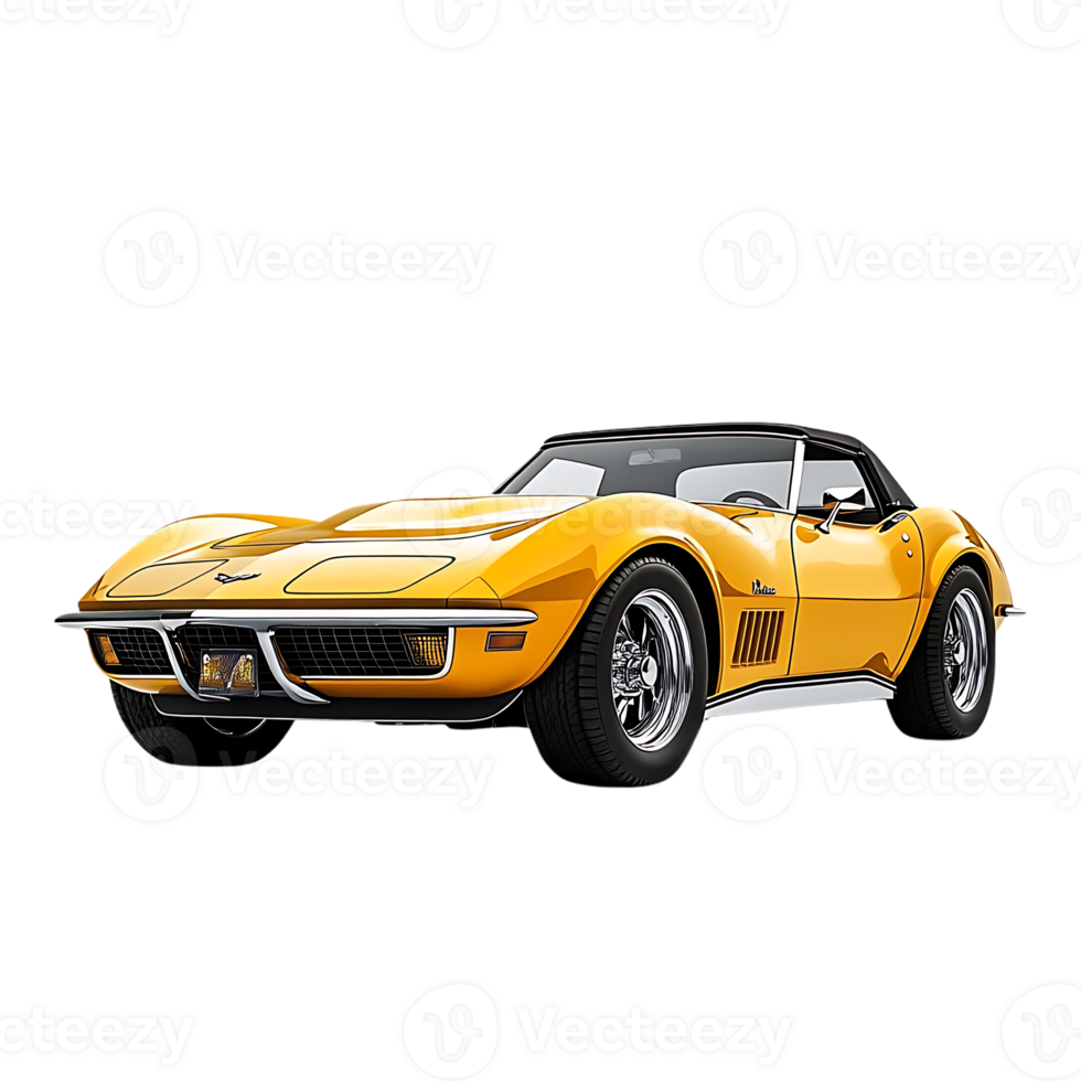 Classic Yellow Corvette Convertible with a Transparent Background png
