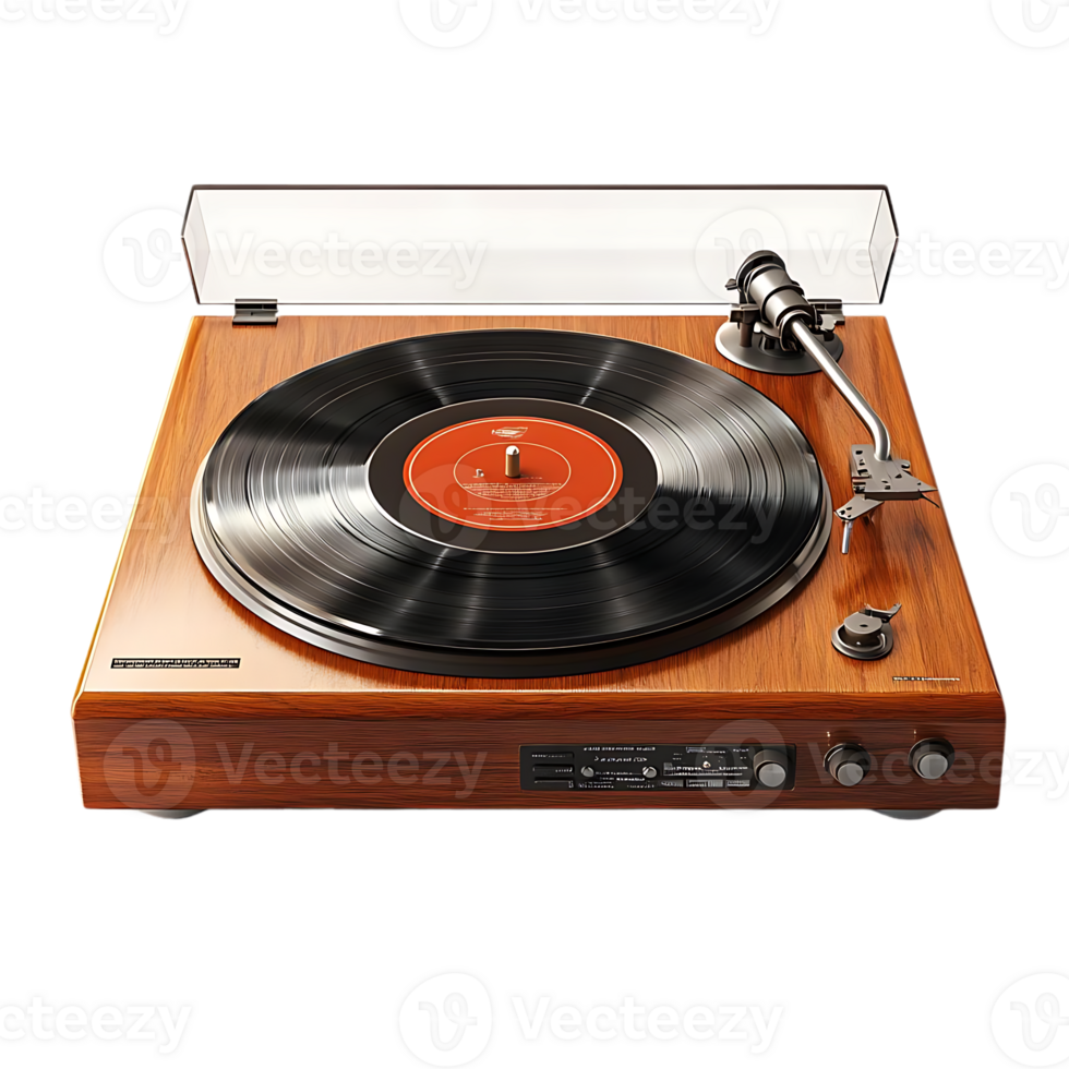 Vintage Turntable with Transparent Background Plays Vinyl Records with a Stylish Aesthetic png