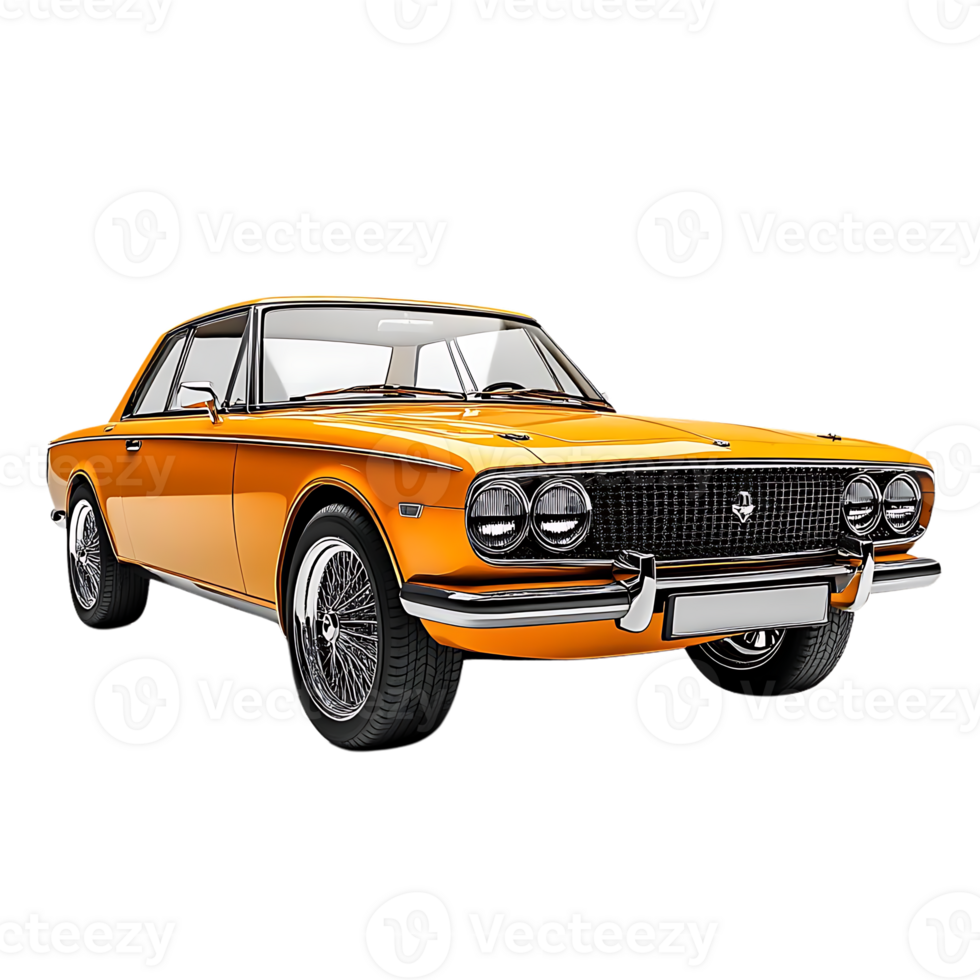Classic Orange Coupe with Transparent Background - A Vintage Car with Chrome Accents and a Sleek Design png