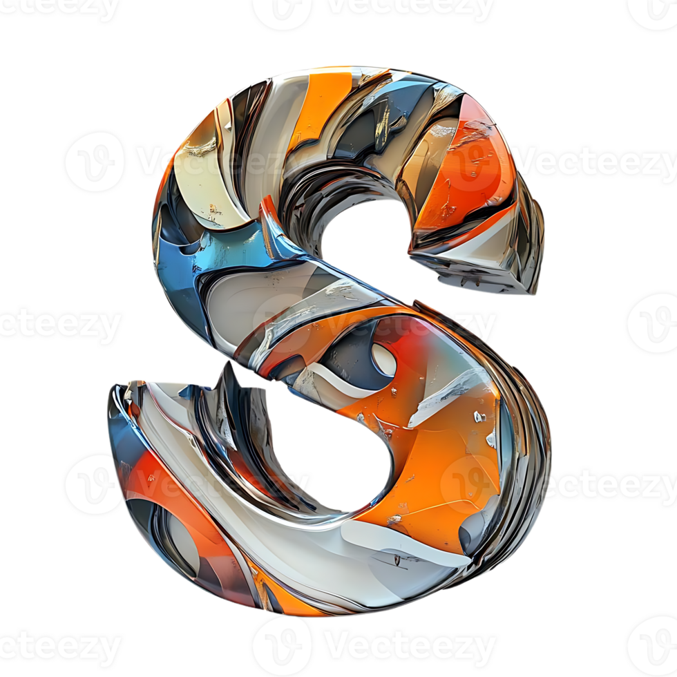 Abstract 3D Letter S with a Transparent Background, Colorful and Shiny, Perfect for Design Projects png