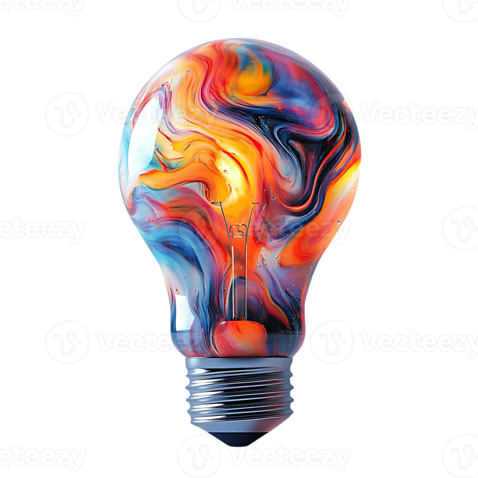 Colorful Light Bulb with Transparent Background, a Symbol of Creativity and Innovation png