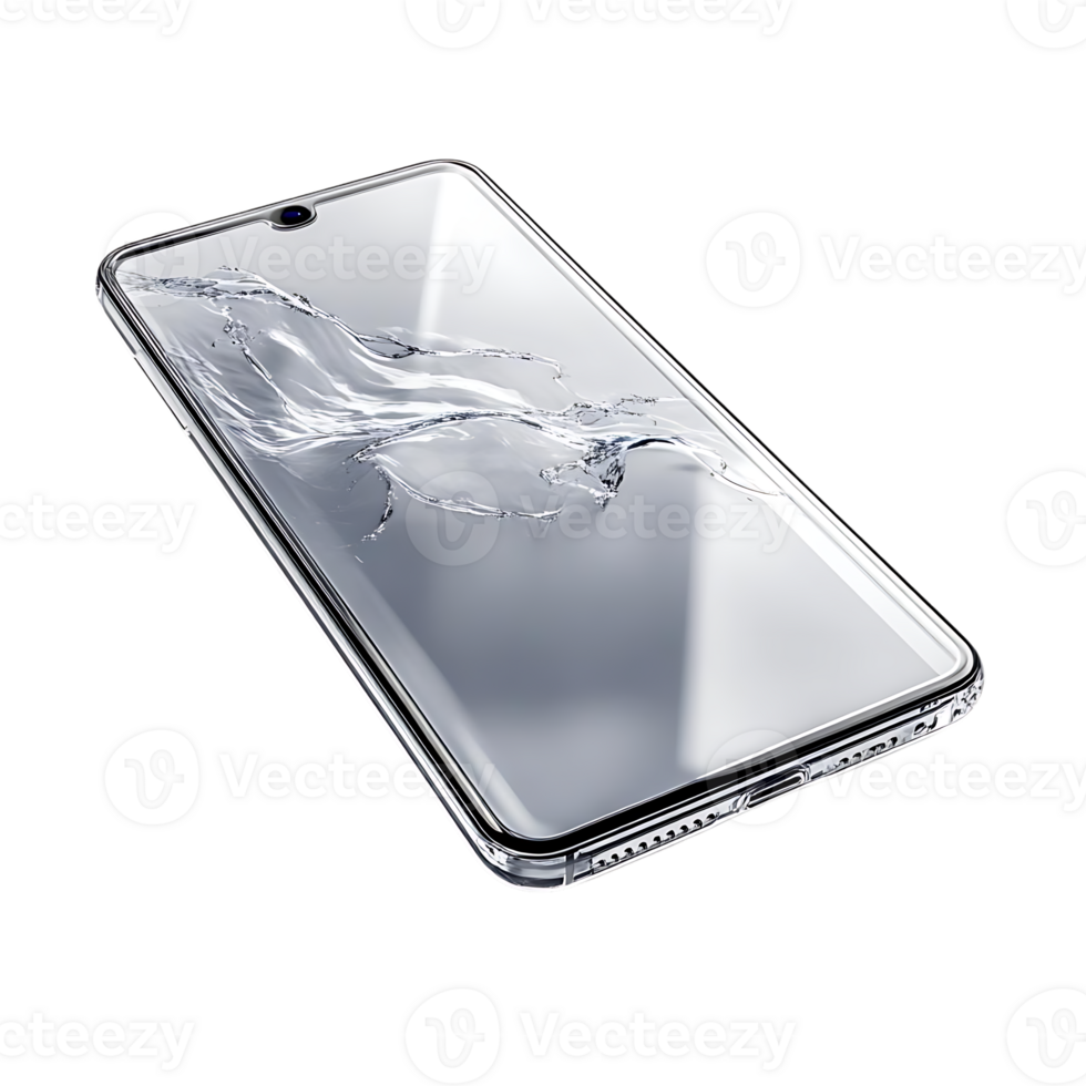 Smartphone with Transparent Background Water Effect, Minimalist Design, High Resolution, Sleek, Modern, Technology, Clear, Glass, Digital, Mobile Device, Crystal, Liquid, Reflection, Transparent Screen, Water Drop, Splash, Flowing, Smooth, Clarity, Phone, png