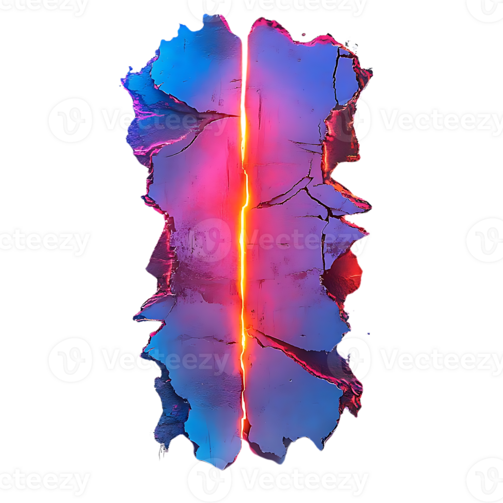 Cracked Wall with Neon Light Shining Through, Abstract Texture with Transparent Background png