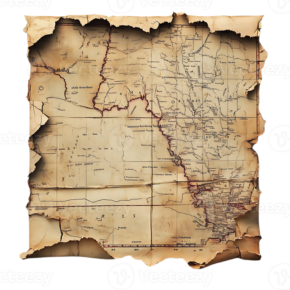 Antique Map of a Region with a Transparent Background, Depicting Geographic Features and Historical Boundaries png