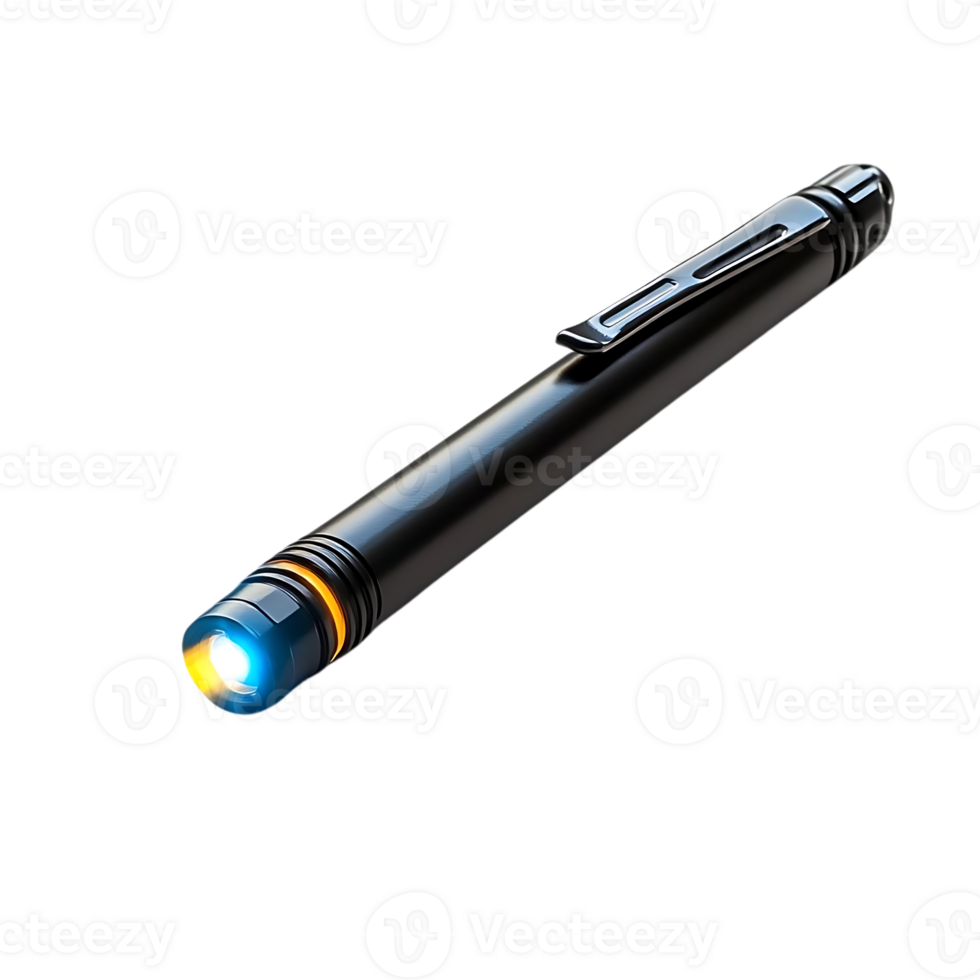 Black Aluminum Pen Flashlight with Transparent Background - Pocket Size for Everyday Carry,  Easy to Use, Powerful Light Source png