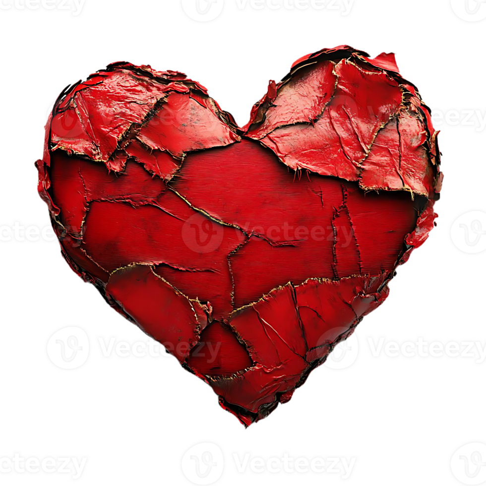 A Cracked Red Heart with a Transparent Background, a Symbol of Broken Love, Pain, and Vulnerability png