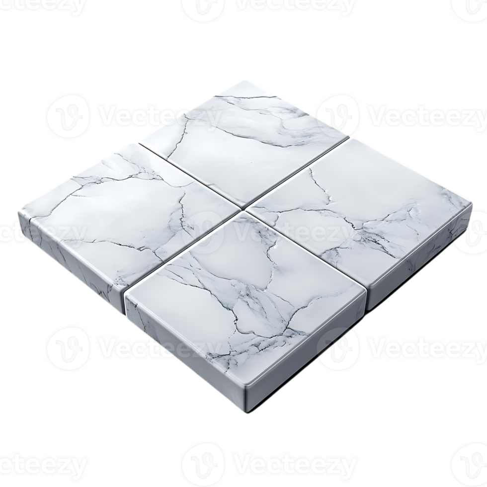 Four White Marble Tiles with a Transparent Background png