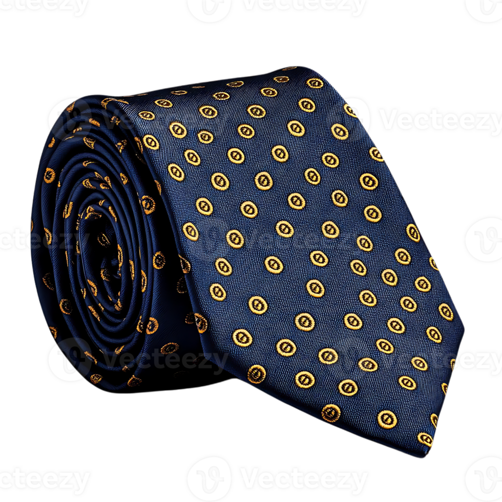 Navy Blue Tie with Gold Circle Pattern - A Classic Look with a Modern Twist, Perfect for Any Occasion - Transparent Background png