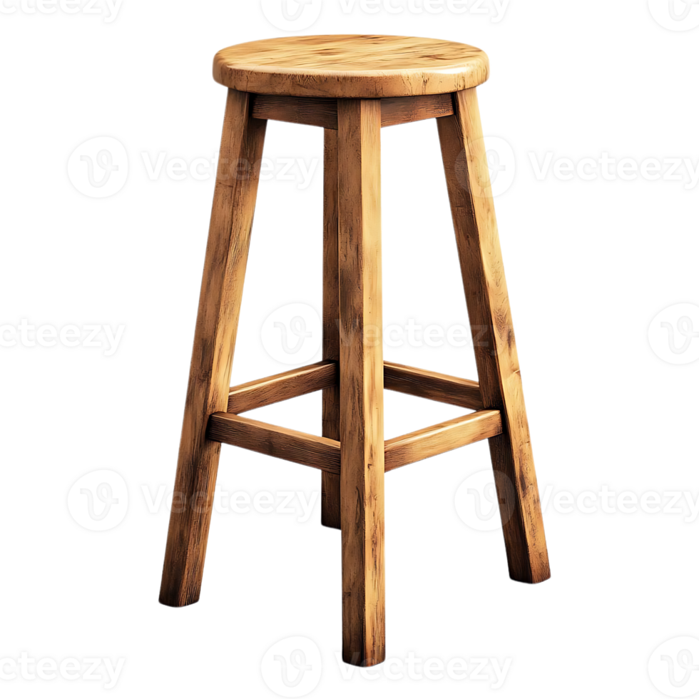 Rustic Wooden Bar Stool with a Transparent Background - Perfect for Kitchen or Dining Room png