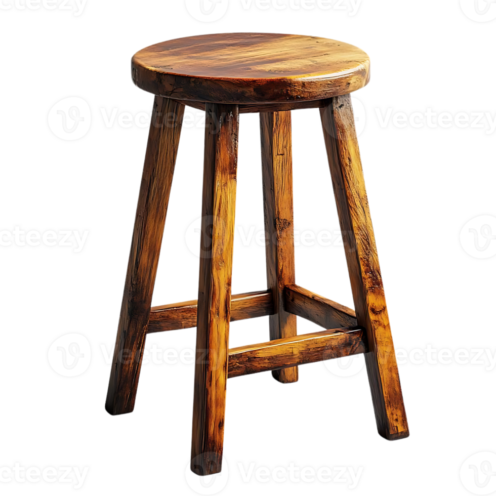Rustic Wooden Bar Stool with a Transparent Background, Perfect for a Country Kitchen or Bar png