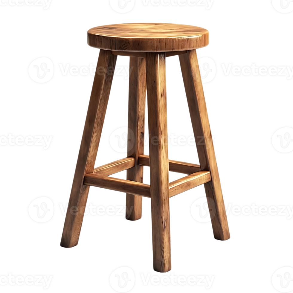 Solid Wood Bar Stool with Transparent Background -  Rustic Design for Kitchen or Pub png