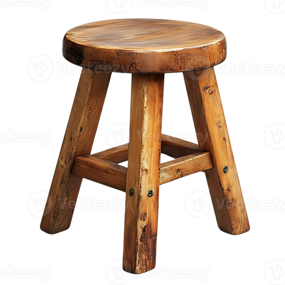 Rustic Wooden Stool with Transparent Background, Perfect for Farmhouse Decor png