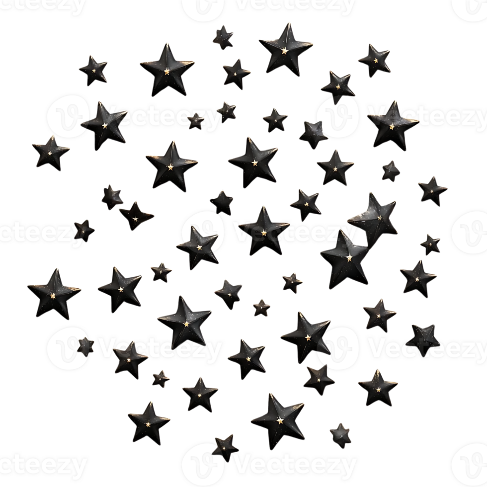 Black Stars Falling on a Transparent Background, Creating a Glittering Cosmic Effect png