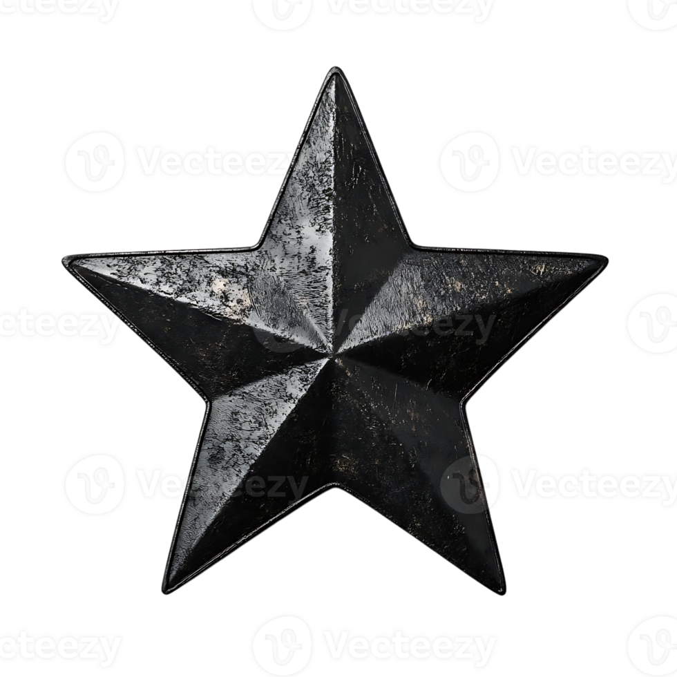 Black Metal Star with a  Transparent Background, Isolated 3D Rendered Star with a  Distressed Finish png