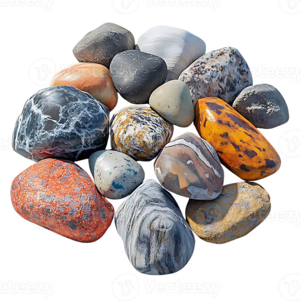 Collection of Smooth, Colorful Stones with Transparent Background png