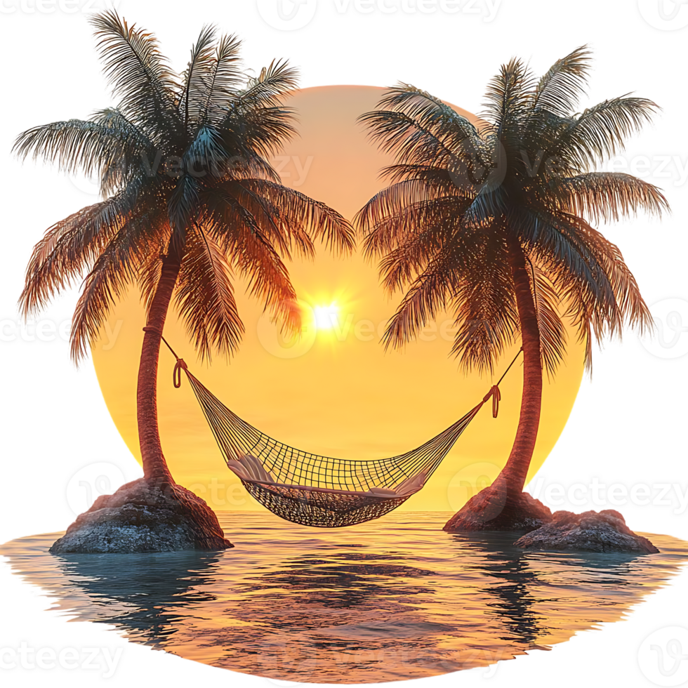 Palm Trees Swaying Gently in a Sunset Hammock Paradise with a Transparent Background png
