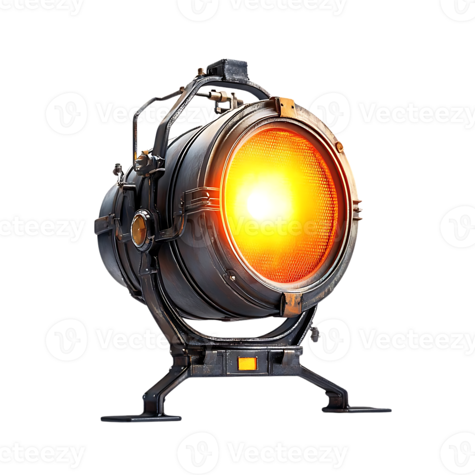 Vintage Spotlight with a Transparent Background, Illuminating with Warm Glowing Light, Isolated on Black png