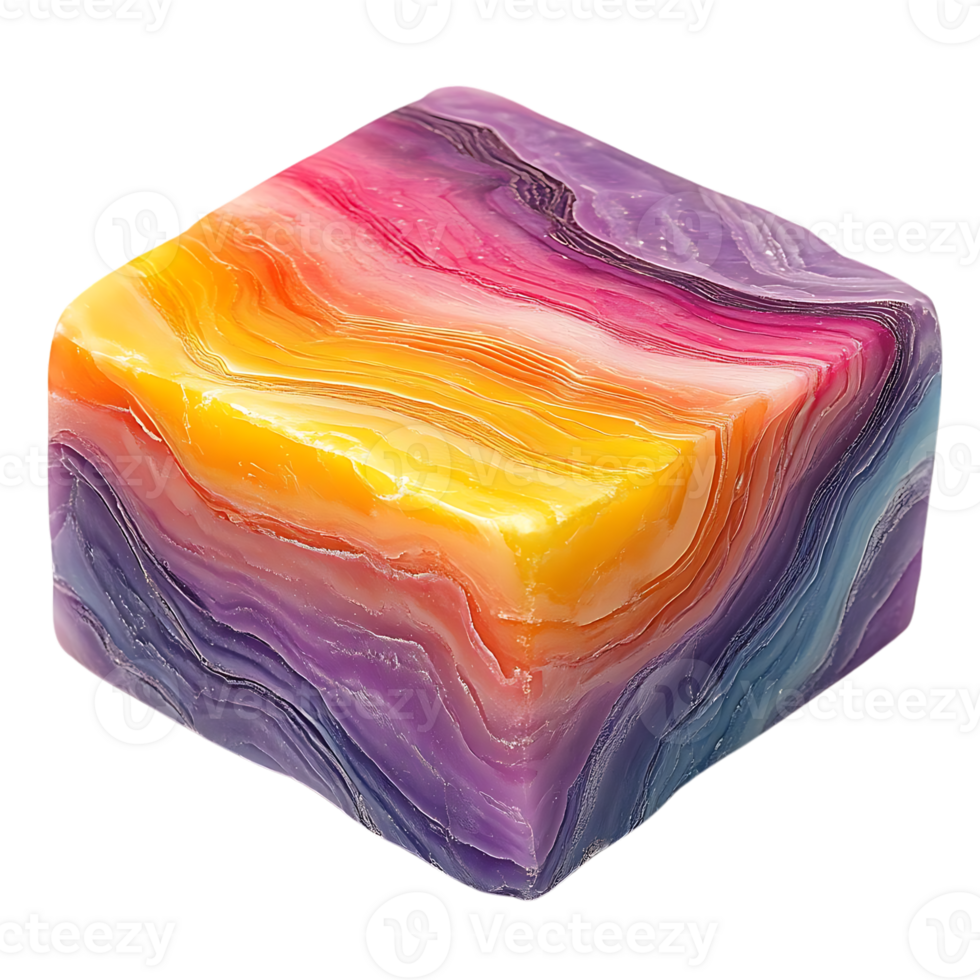 Striped Rainbow Soap with Transparent Background, A Vibrant and Colorful Bar of Soap with a Smooth Texture png