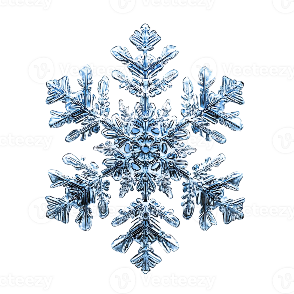 A Delicate Snowflake with a Transparent Background, Captured in Stunning Detail, Showing Its Intricate and Complex Crystal Structure. png