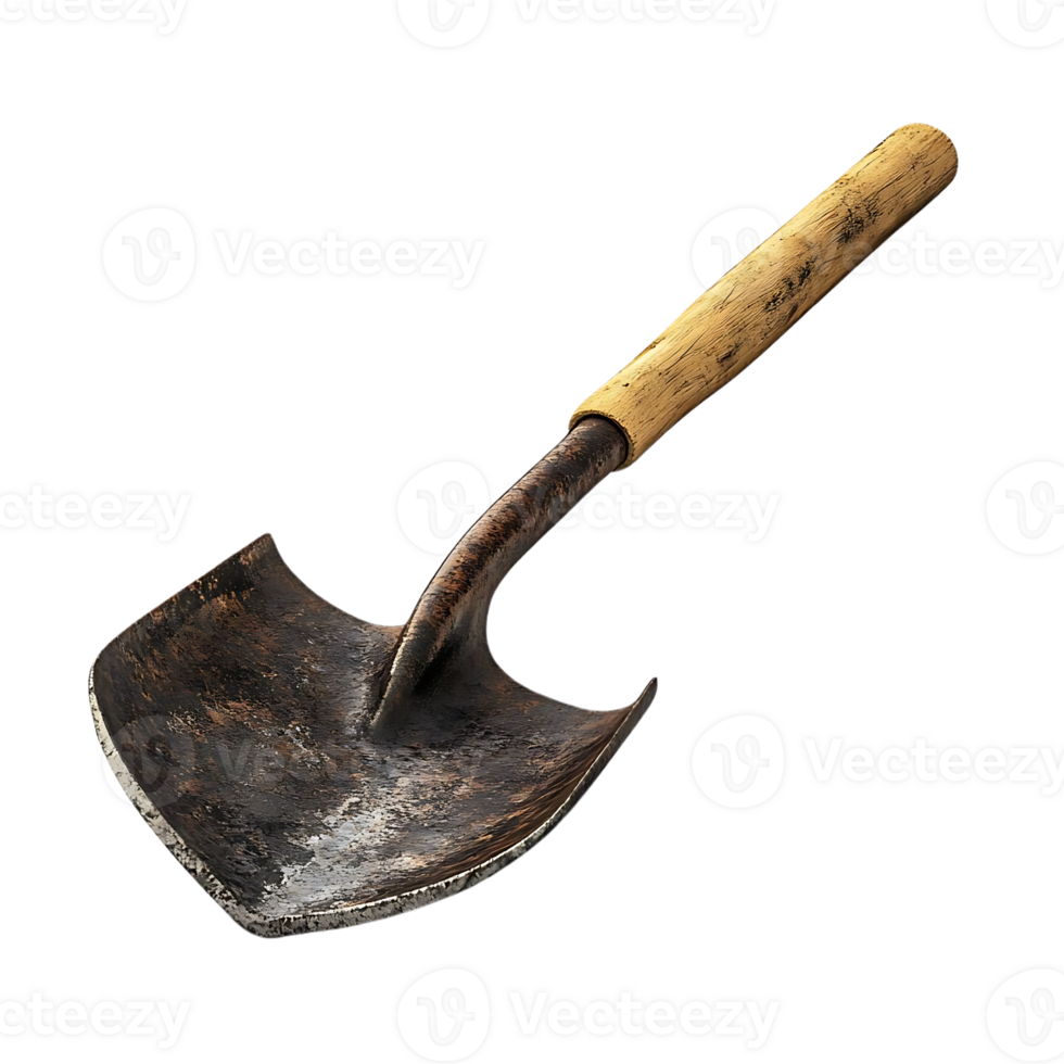 Rusty Shovel with Wooden Handle on a Transparent Background png