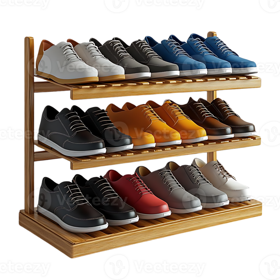 Organize Your Shoes with a Stylish Three-Tier Bamboo Shoe Rack, Perfect for Entryways or Closets, Offering a Clean and Efficient Storage Solution png