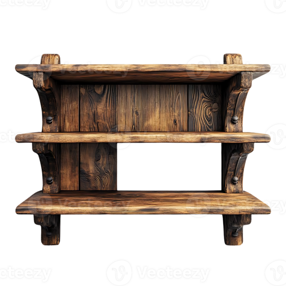 Rustic Wooden Shelf with Transparent Background, Perfect for Displaying Decor and Adding a Touch of Country Charm to Your Home png