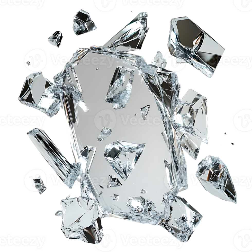 Shattered Glass Pieces Flying with Transparent Background png
