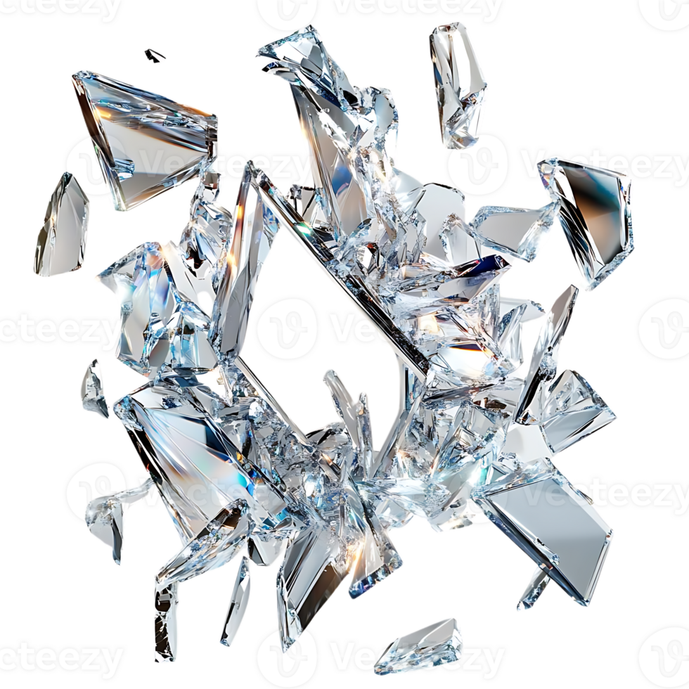 Shattered Glass Fragments Explode Outward Against a Transparent Background png