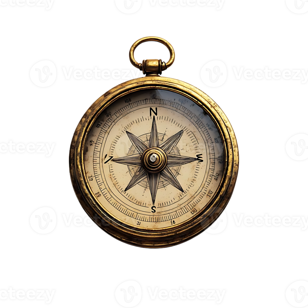 Vintage Compass with Transparent Background, Guiding Your Journey with Antique Elegance. png