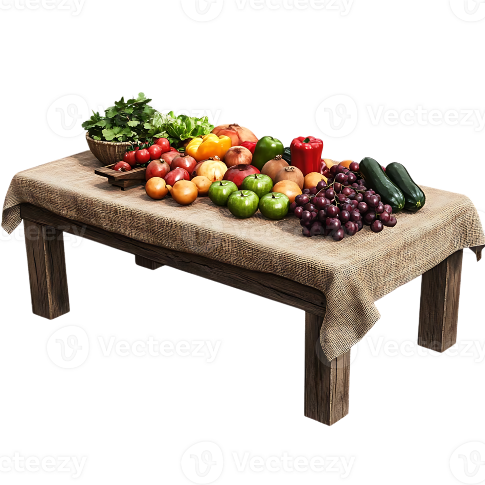 A Table Spread with Fresh Fruit and Vegetables on a Transparent Background png