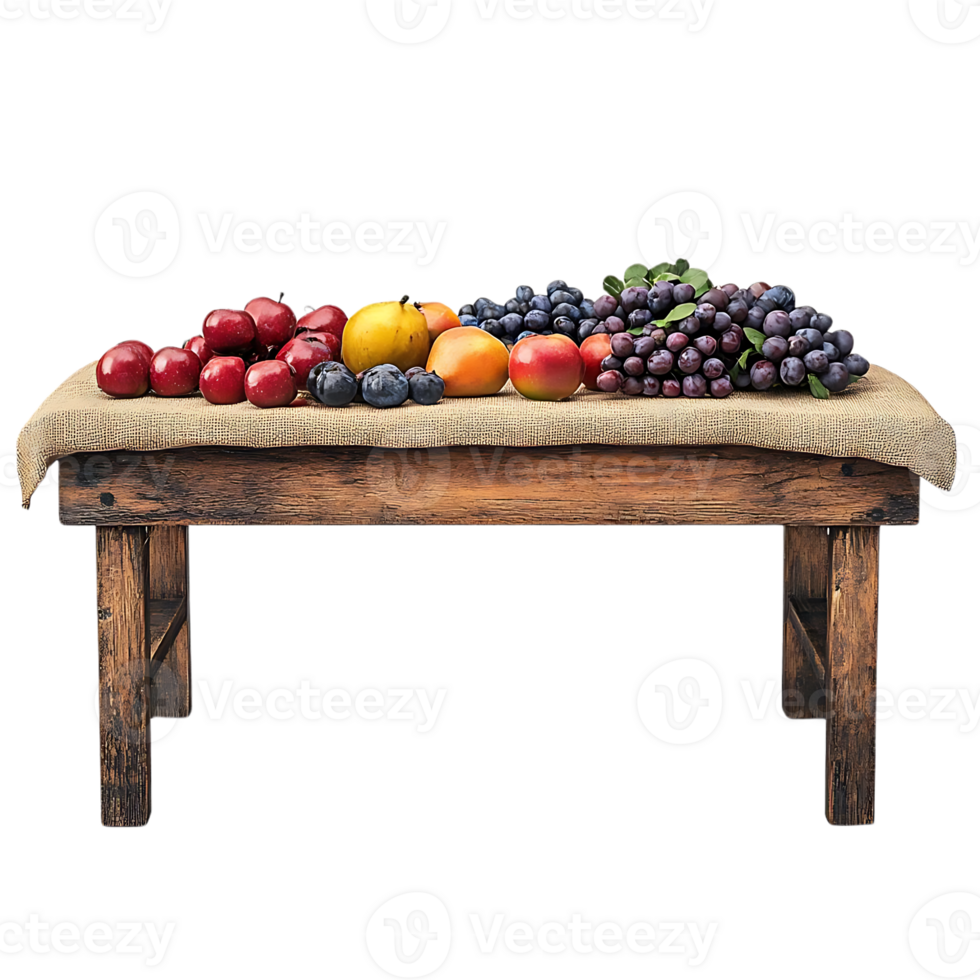 Fresh Fruit Arrangement on Wooden Table with Transparent Background png