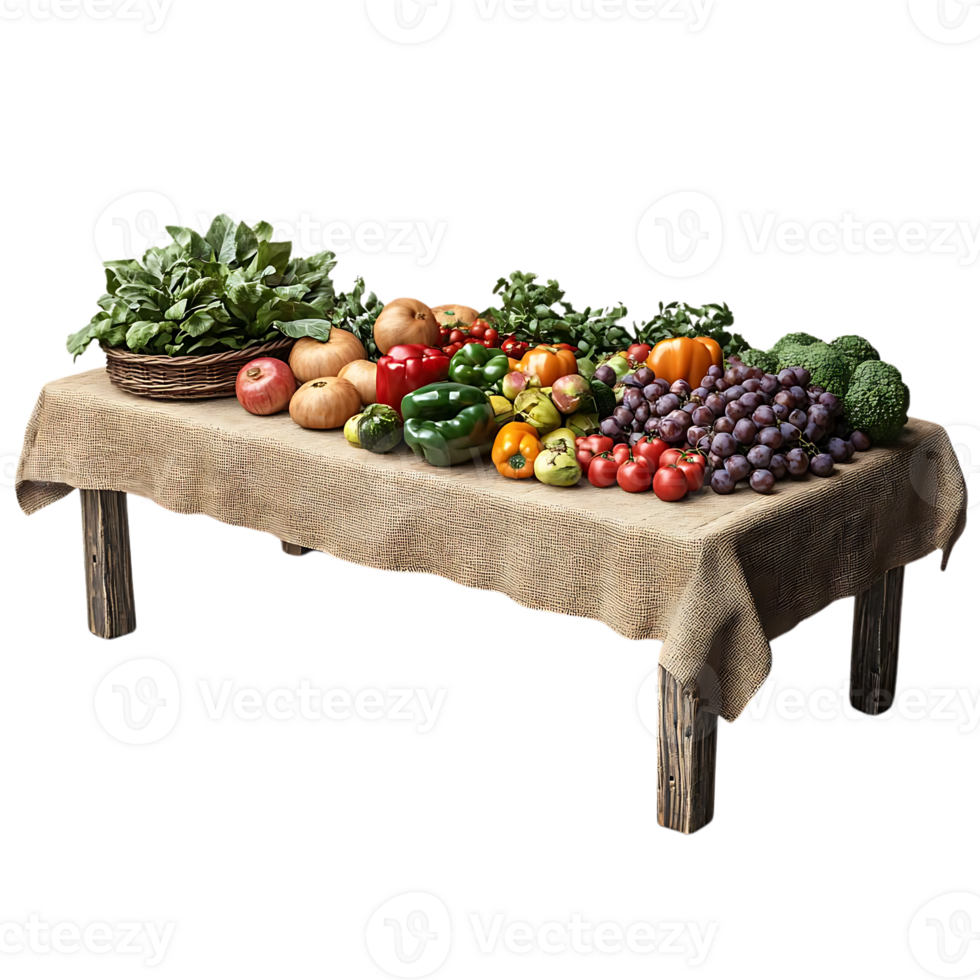 Fresh Produce Displayed on a Rustic Table with a Transparent Background png
