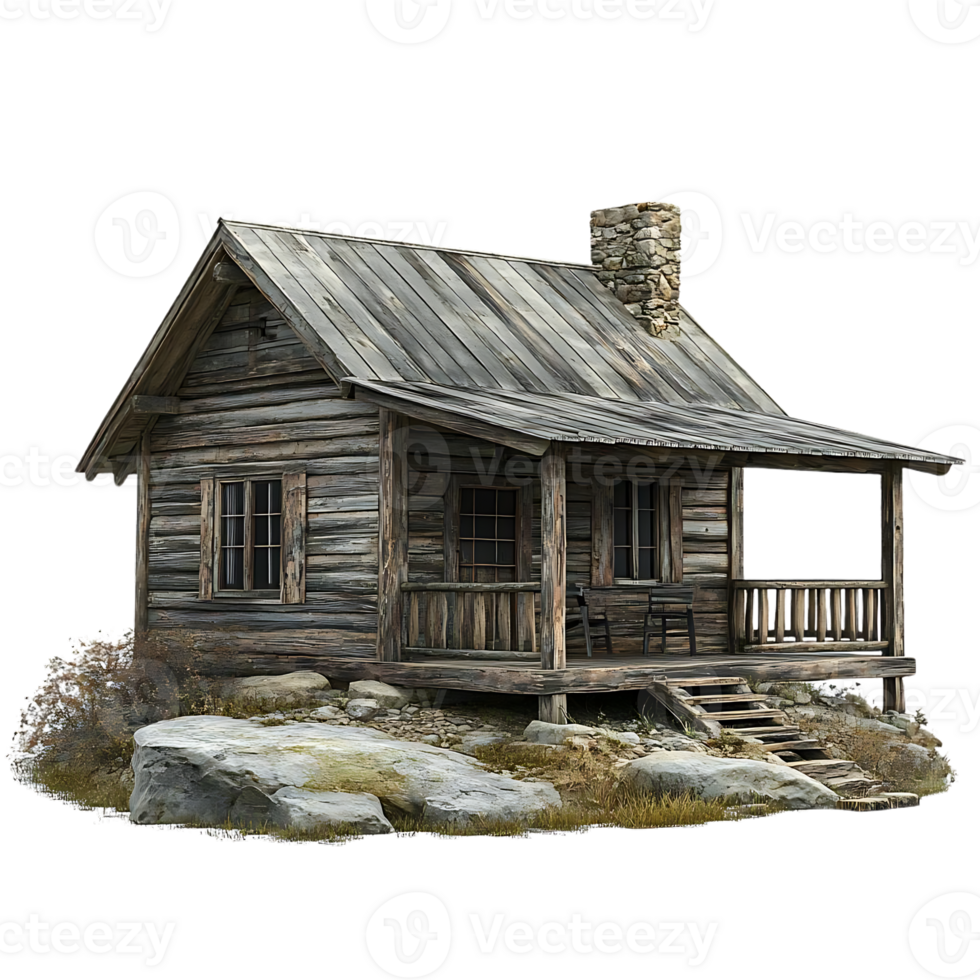 Rustic Log Cabin with Porch on a Transparent Background,  Perfect for Design Projects png